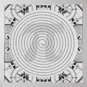 Pi in a Spiral to 2,210 Digits in Grey Poster