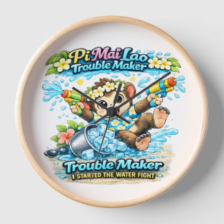 Pi Mai Lao Trouble Maker Funny Water Fight Shirt Clock