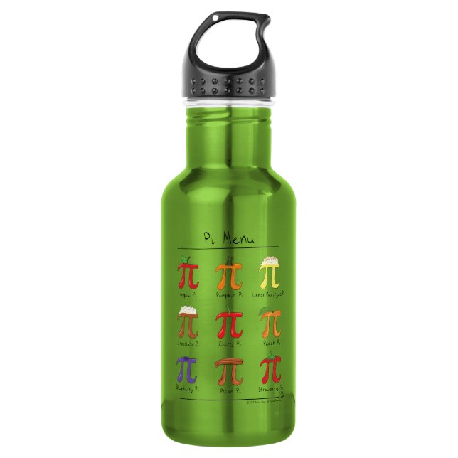 Pi Menu Cute Math Pi Day Green Water Bottle (Front)