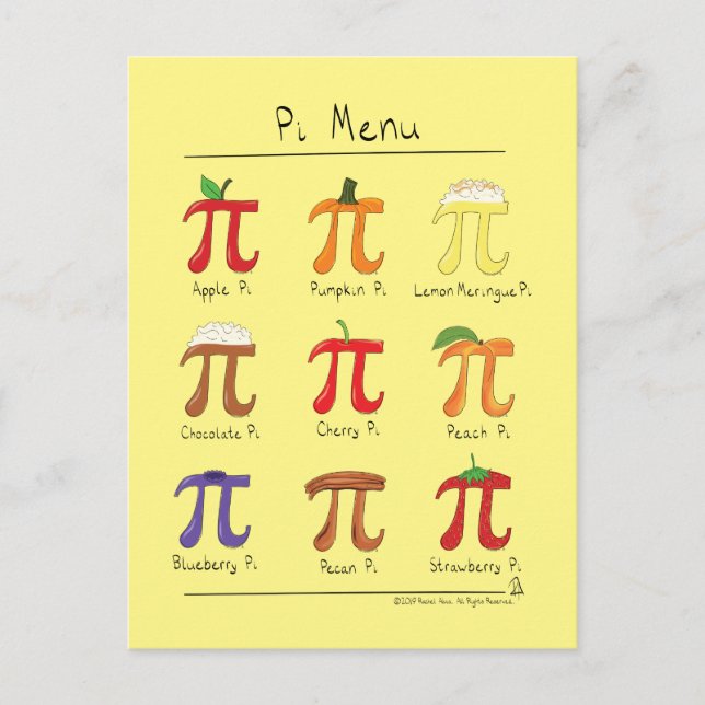 Pi Menu Cute Math Pi Day Postcard (Front)