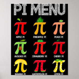 Pi Menu Fruit Happy Pi Day Math Teacher Pi Symbol  Poster
