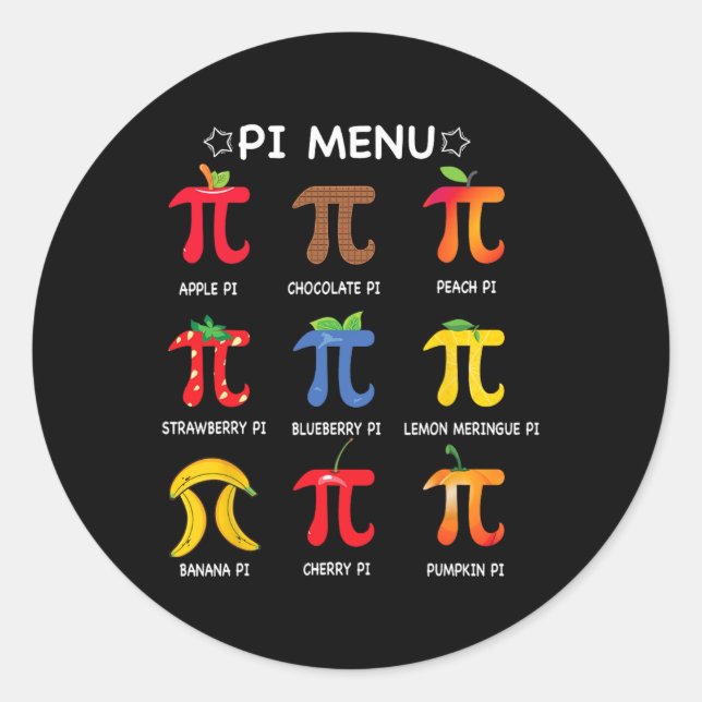 Pi Menu Math Teacher Funny Pi Day Math Teacher  Classic Round Sticker (Front)