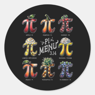 Pi Menu Pi Day 3.14 Funny Fruit Pie Menu Teachers Classic Round Sticker