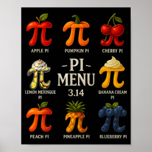 Pi Menu Pi Day 3.14 Funny Fruit Pie Menu Teachers  Poster