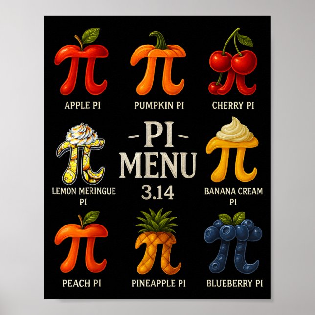 Pi Menu Pi Day 3.14 Funny Fruit Pie Menu Teachers  Poster (Front)