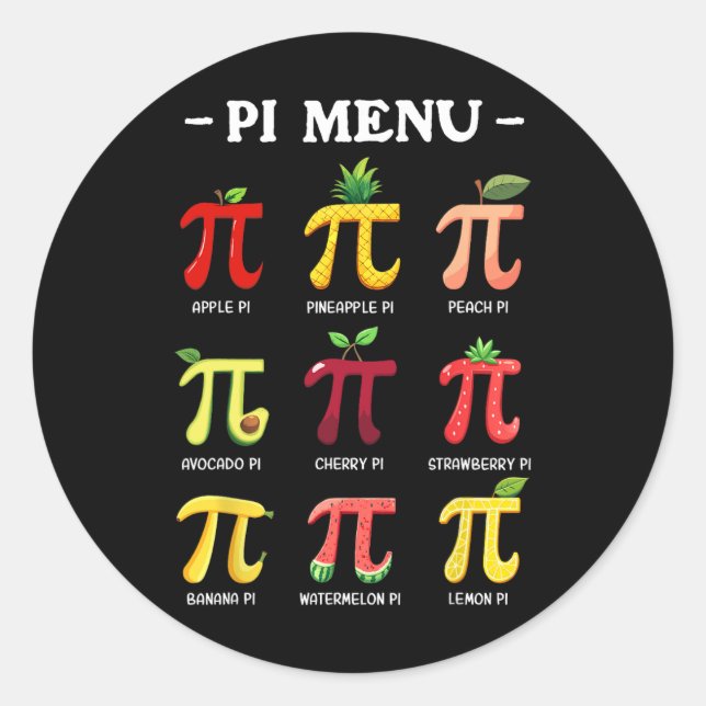 Pi Menu Pi Day 3  Classic Round Sticker (Front)