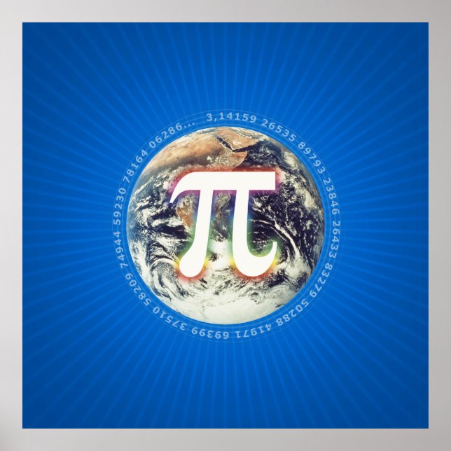 Pi Number on Earth | Math Blue poster (Front)
