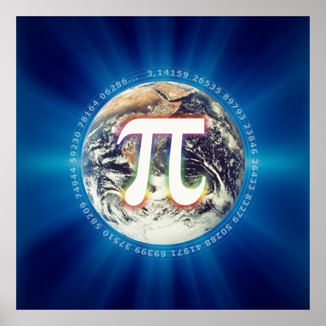 Pi Number on Earth - Math Blue poster (Front)