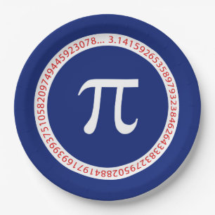 Pi Symbol in Circle on Navy Blue Paper Plate
