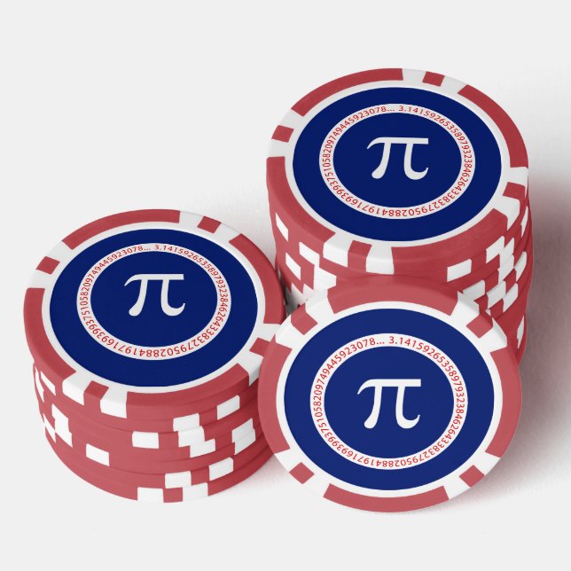 Pi Symbol in Circle on Navy Blue Poker Chips (Stack)