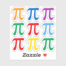 Pi symbol stickers, set of nine in many colours