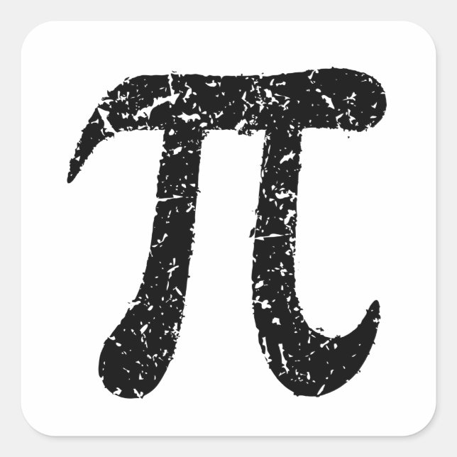 Pi symbol stickers, worn distressed geeky black square sticker (Front)
