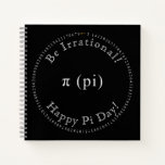 Pi, The Irrational Mathematical Constant Notebook<br><div class="desc">This black and white art piece, designed digitally, is released in commemoration of Pi Day, which is observed each year on March 14. The date 3.14 corresponds to the rounded value of π (pi), a well-recognised mathematical constant. The design features the value of the Pi constant to the first 100...</div>