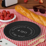 Pi, The Irrational Mathematical Constant Paper Plate<br><div class="desc">This black and white art piece, designed digitally, is released in commemoration of Pi Day, which is observed each year on March 14. The date 3.14 corresponds to the rounded value of π (pi), a well-recognised mathematical constant. The design features the value of the Pi constant to the first 100...</div>