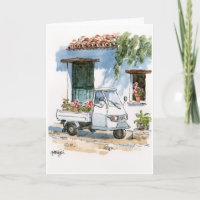 Piaggio and Geraniums — greeting card
