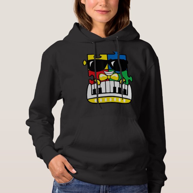 Pianist Autism Awareness Cute Piano Puzzle Piece B Hoodie (Front)