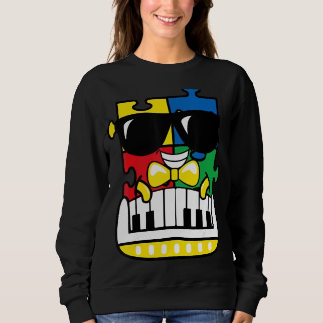 Pianist Autism Awareness Cute Piano Puzzle Piece B Sweatshirt (Front)