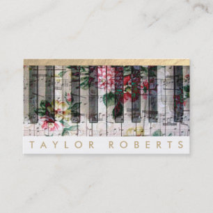 pianist floral music notes decor business card