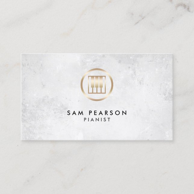 Pianist Gold Piano Keys Icon Business Card (Front)