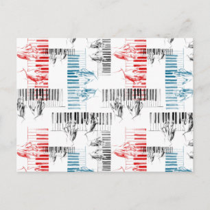 Pianist hands pattern postcard