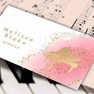 pianist hot pink watercolor business card