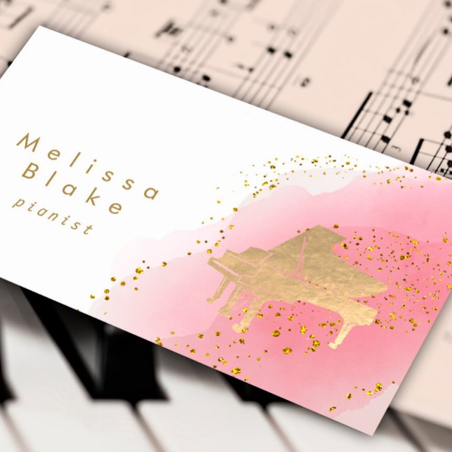 pianist hot pink watercolor business card (Creator Uploaded)