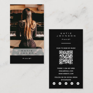 Pianist Piano Musician Teacher Photo QR Code Business Card