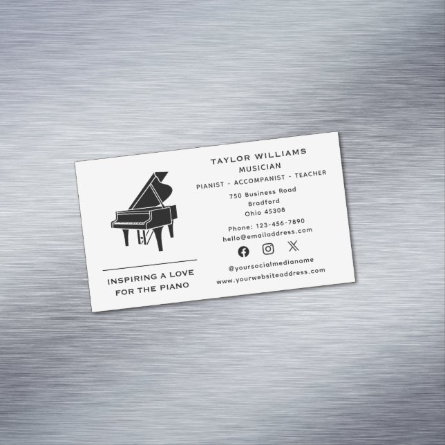 Pianist Piano Teacher Accompanist Fun Social Media Magnetic Business Card (In Situ)