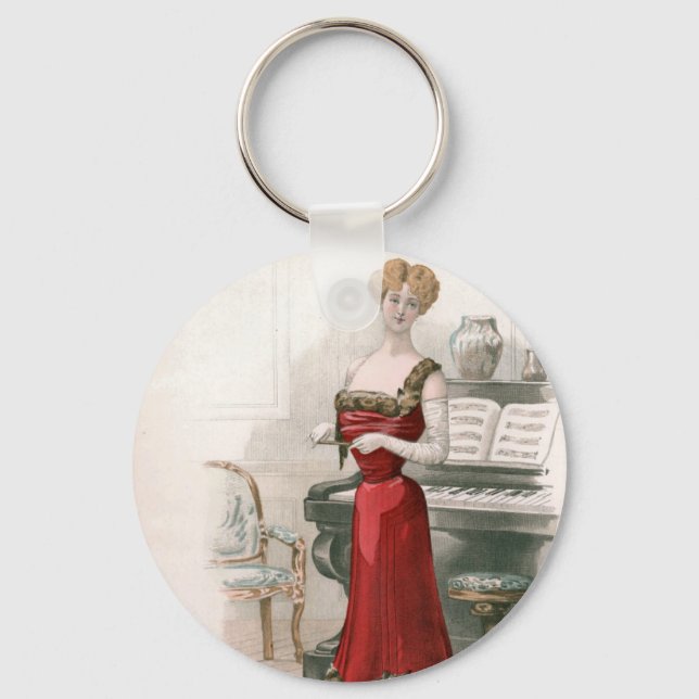 Pianist Vintage Edwardian Fashion Illustration    Key Ring (Front)