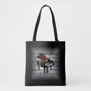 Piano ~ 3-D Sheet Music ~ Pillow Grey/Black ~ Tote Bag