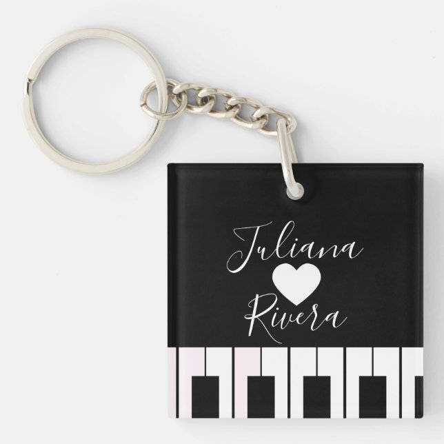 Piano and Heart Script Name   Key Ring (Front)