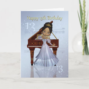 Piano And Music 13th Birthday Card cute African Am