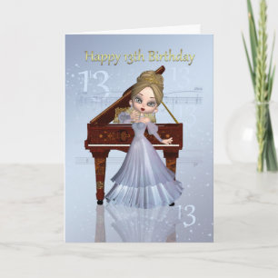 Piano And Music 13th Birthday Card With Cute Young