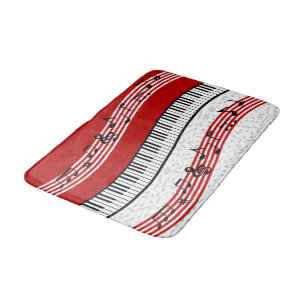 Piano and music score red bath mat