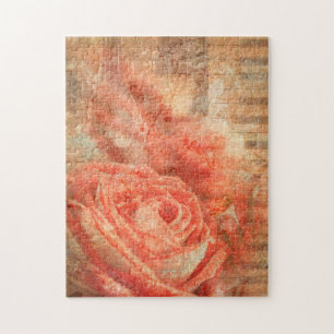 Piano and violin with music notes and rose jigsaw puzzle