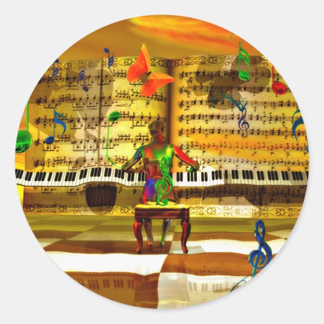 Piano art classic round sticker (Front)