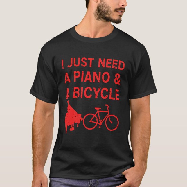 Piano Bicycle  Bike Pianist Cyclist Instrument Gif T-Shirt (Front)