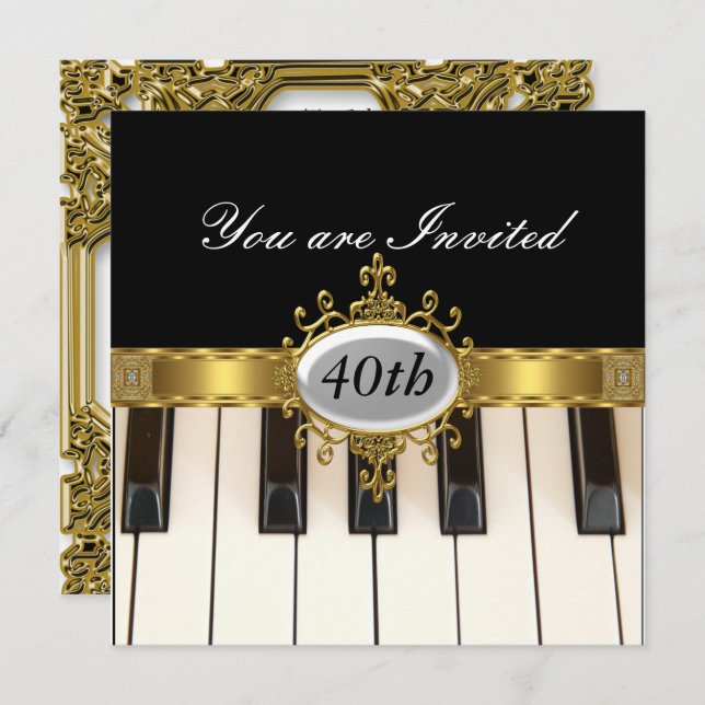 Piano Black  Birthday Party Glamour Invitation (Front/Back)