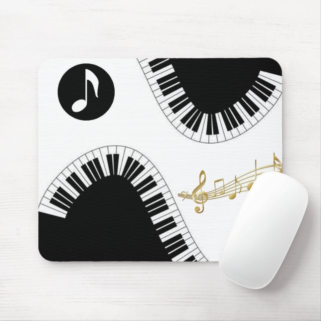 Piano Black White Music Notes Mouse Pad! Mouse Pad (With Mouse)