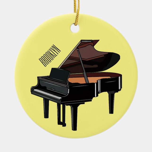Piano cartoon illustration ceramic ornament (Front)