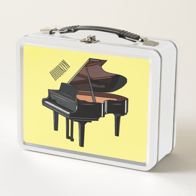 Piano cartoon illustration metal lunch box (Front)