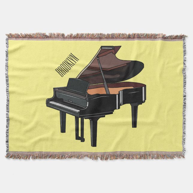 Piano cartoon illustration throw blanket (Front)