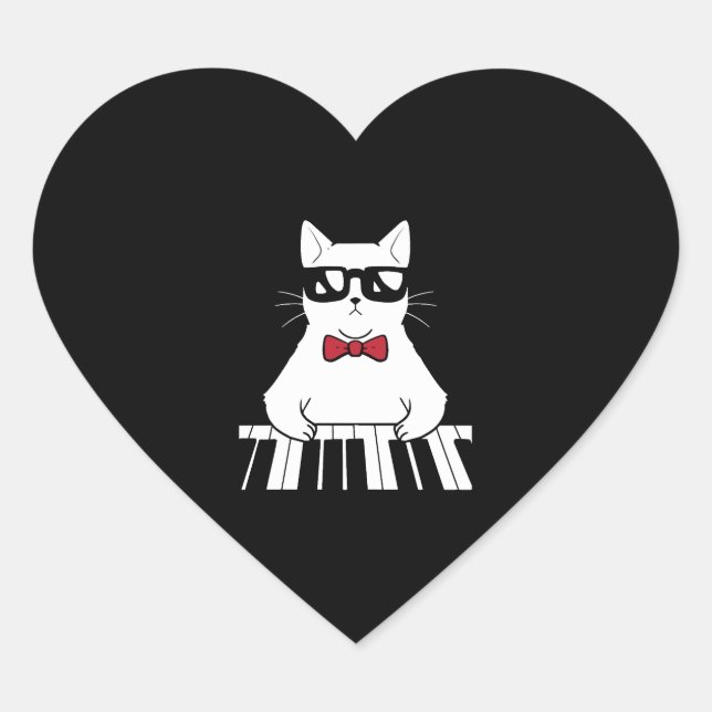 Piano Cat Heart Sticker (Front)