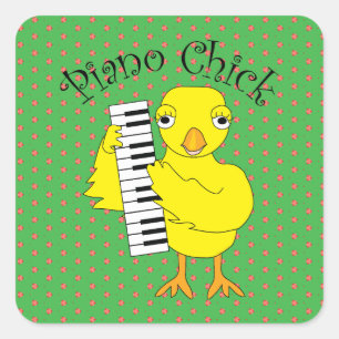 Piano Chick Text Square Sticker