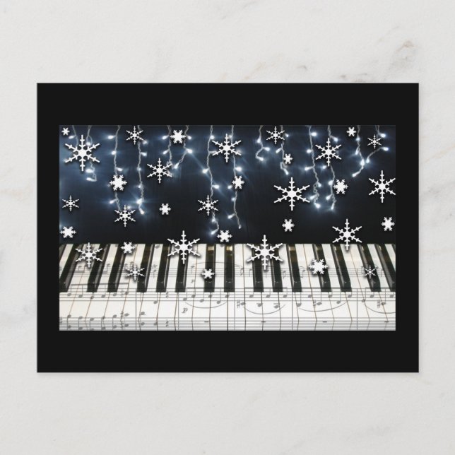 Piano Christmas Snowflake Keyboard Holiday Postcard (Front)
