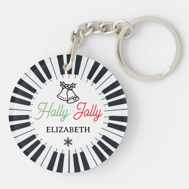 Piano Circle Key Holly Jolly Pianist Christmas Key Ring (Back)