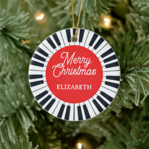 Piano Circle Key Merry Christmas Pianist Musician Ceramic Ornament