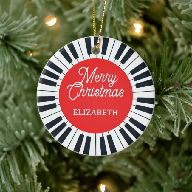 Piano Circle Key Merry Christmas Pianist Musician Ceramic Ornament (Tree)