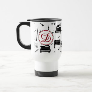 Piano Clarinet Music Script Monogram Travel Mug