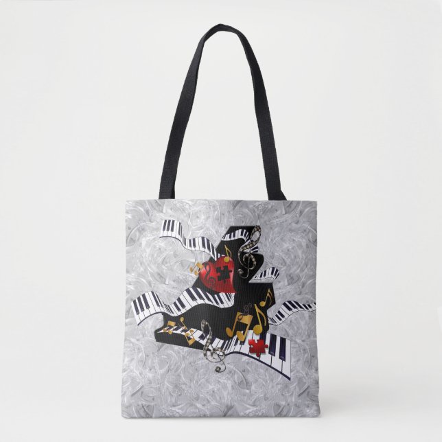 Piano, Colourful Piano, Love, Keyboard Design Tote Bag (Front)